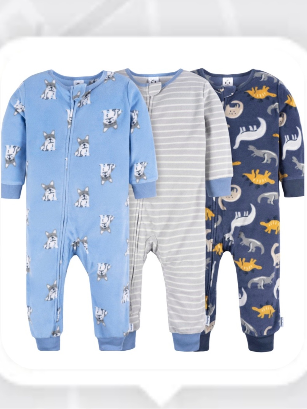 Gerber Boys 3-Pack Blue Gray Navy Animal and Stripe Footless Pajama Set